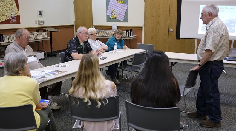 The veterans memorial committee, made up of South Charleston residents, held a meeting at the Houston Library to discuss the proposed memorial Thursday evening. Bill Lackey/Staff