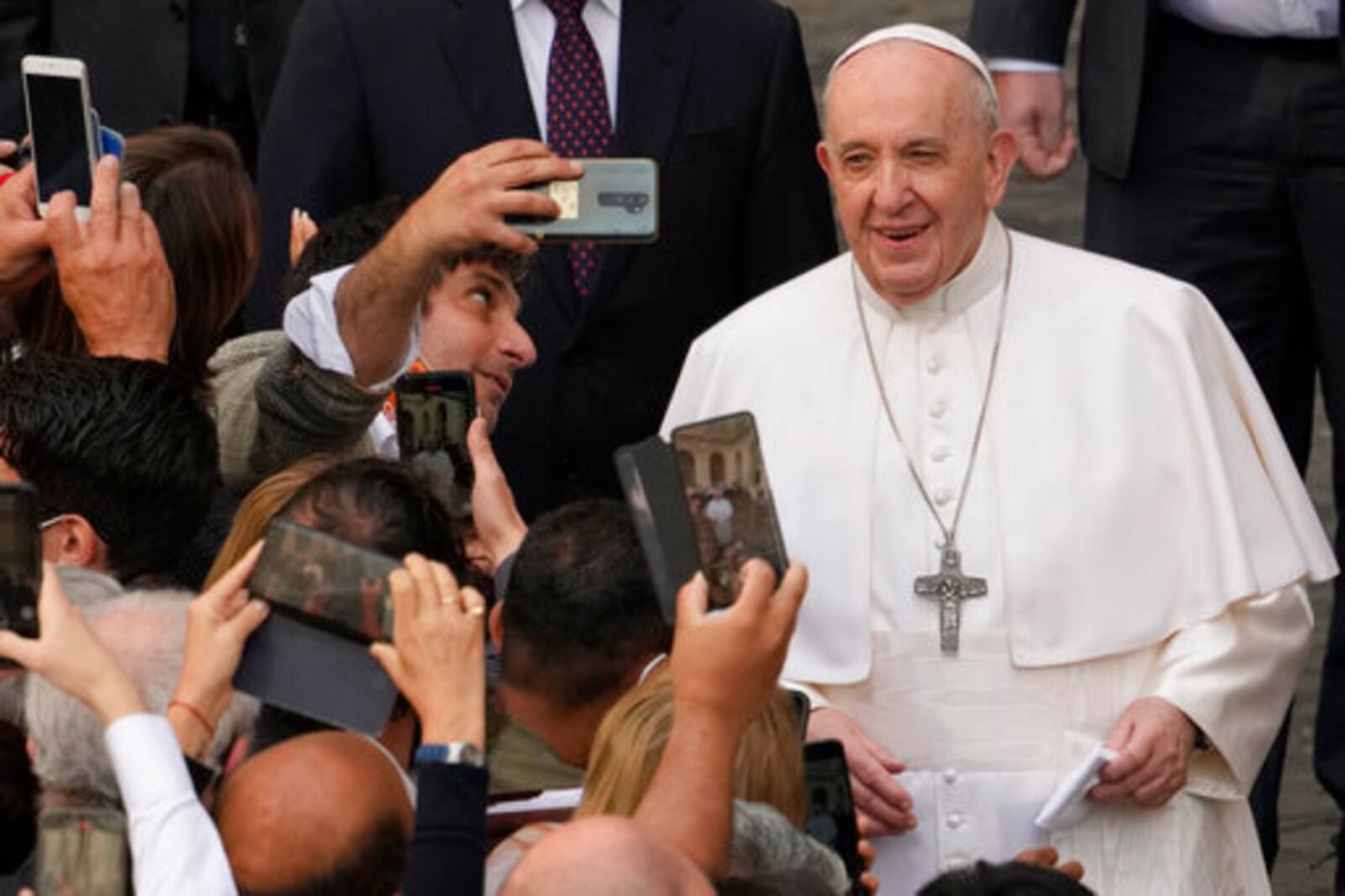 FILE - Pope Francis arrives for his weekly general audience with a limited number of faithful in the San Damaso Courtyard at the Vatican, Wednesday, June 2, 2021. (AP Photo/Andrew Medichini, file)