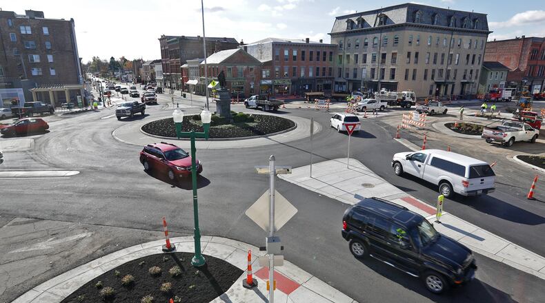 The nearly $2 million dollar project to transform Urbana’s roundabout was finished Friday. BILL LACKEY/STAFF