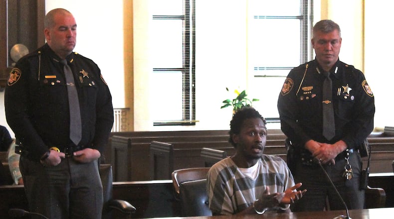 Steve Wilson Jr. speaks to Clark County Common Pleas Judge Richard J. O’Neill during his sentencing. Wilson was sentenced to 20 years in prison. JEFF GUERINI/STAFF
