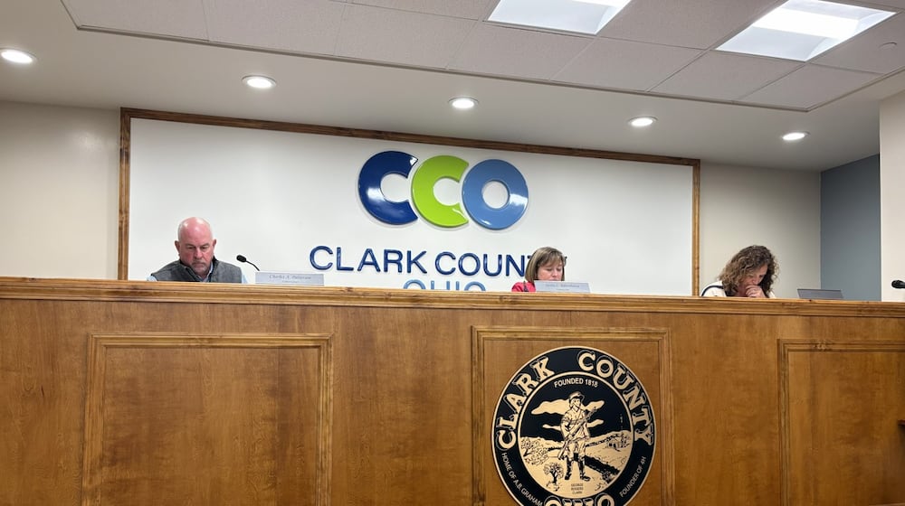 Clark County commissioners Charles Patterson (left), President Sasha Rittenhouse (middle) and Melanie Flax Wilt during the Nov. 5 meeting. Brooke Spurlock/Staff