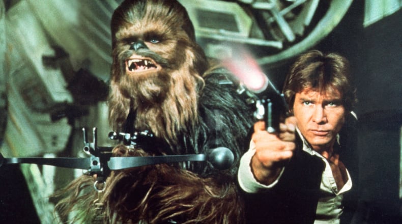 Han Solo (played by Harrison Ford), pictured with Chewbacca (Peter Mayhew) in “Star Wars” was the man and shall be the man. CONTRIBUTED/FILE