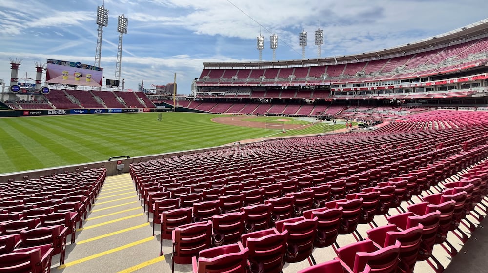 The scene at Great American Ball Park on Thursday, March 27, 2025, before an Opening Day game between the Reds and Giants at Great American Ball Park in Cincinnati. David Jablonski/Staff