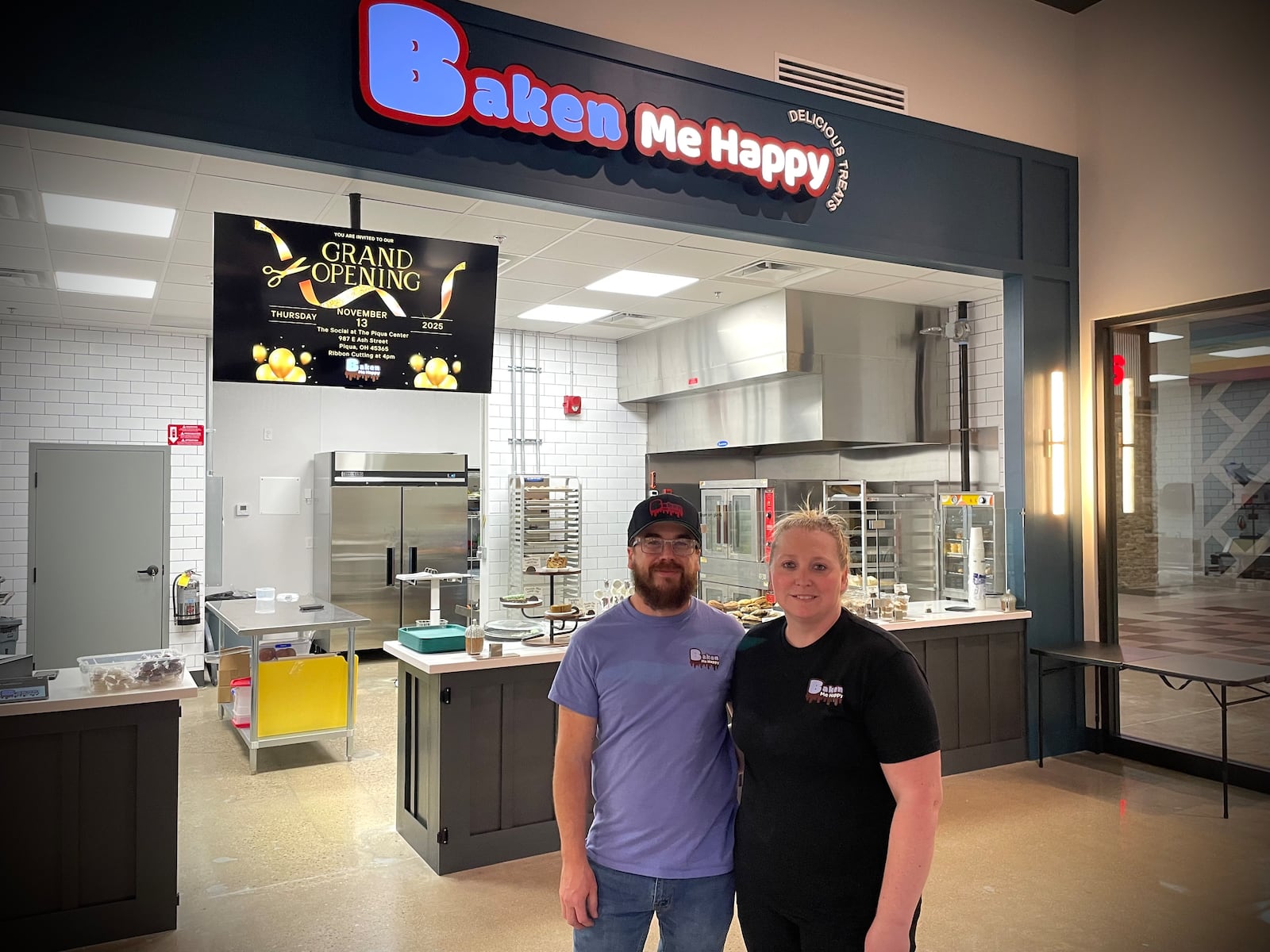 Baken Me Happy is one of six vendors inside The Social at Piqua Center. Pictured is Owner Kristi Frazee, with her husband, Aaron. NATALIE JONES/STAFF