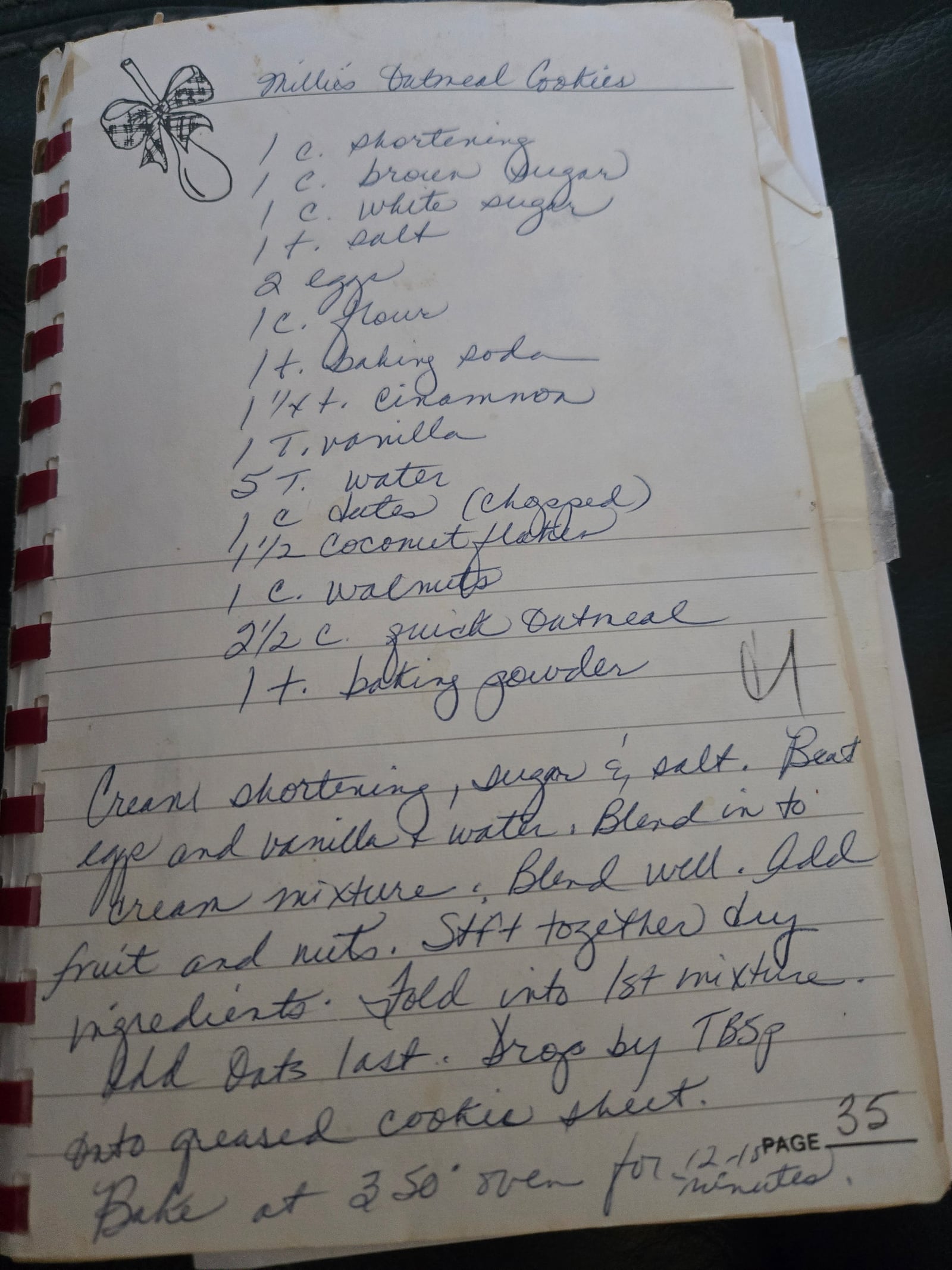 Beth Harper of Fairborn won third place in the 2025 Dayton Daily News Holiday Cookie Contest with Millie’s Oatmeal Cookies. Pictured is the handwritten recipe she found after 45 years (CONTRIBUTED PHOTO).