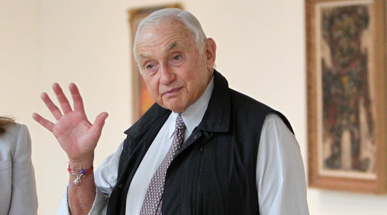 FILE - This Sept. 19, 2014 file photo shows Chairman and CEO of Victoria's Secret parent L Brands Les Wexner touring the exhibit at the Wexner Center for the Arts in Columbus, Ohio. (AP Photo/Jay LaPrete, File)