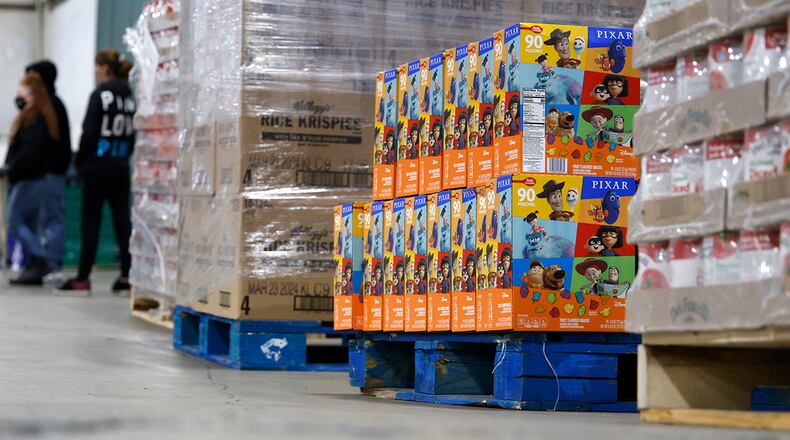 The sagging floor at the Second Harvest Food Bank's warehouse Wednesday, March 6, 2024. BILL LACKEY/STAFF