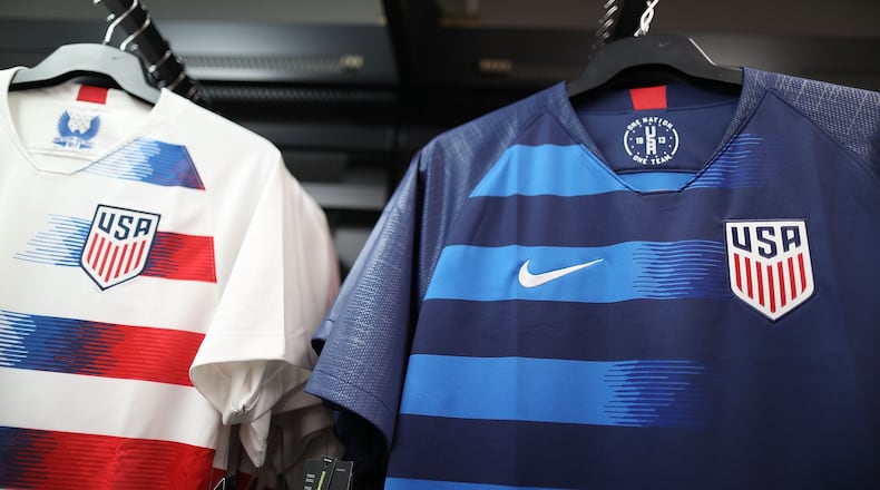 MIAMI, FL - JUNE 13: Team USA jerseys are seen as the World Cup tournament being held in Russia is set to kickoff on June 13, 2018 in Miami, Florida. As the world prepares for the kickoff of the World Cup soccer tournament tomorrow, FIFA announced today that North America will host the tournament in 2026. (Photo by Joe Raedle/Getty Images)
