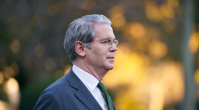 U.S. Secretary of the Treasury Scott Bessent speaks to reporters at the White House, Wednesday, Nov. 5, 2025, in Washington. (AP Photo/Allison Robbert)