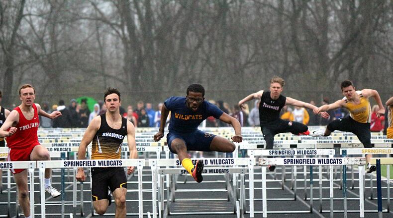 Springfield’s Austin Tyree swept the boys 110-meter and 300 hurdles at the Clark County track and field championships. Greg Billing / Contributed
