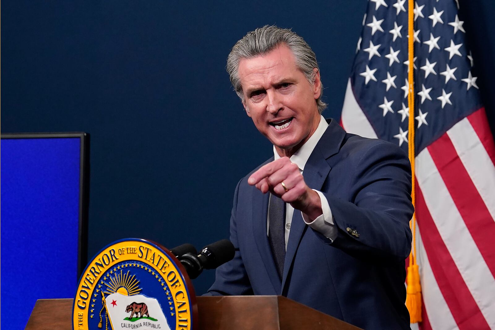 FILE - Calif. Gov. Gavin Newsom presents his revised state budget during a news conference in Sacramento, Calif., Wednesday, May 14, 2025. (Photo/Rich Pedroncelli,File)