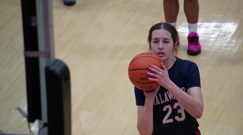 Talawanda’s Janna Cary eyes a free-throw attempt against Hamilton on Saturday at Fairfield Arena. CHRIS VOGT / CONTRIBUTED