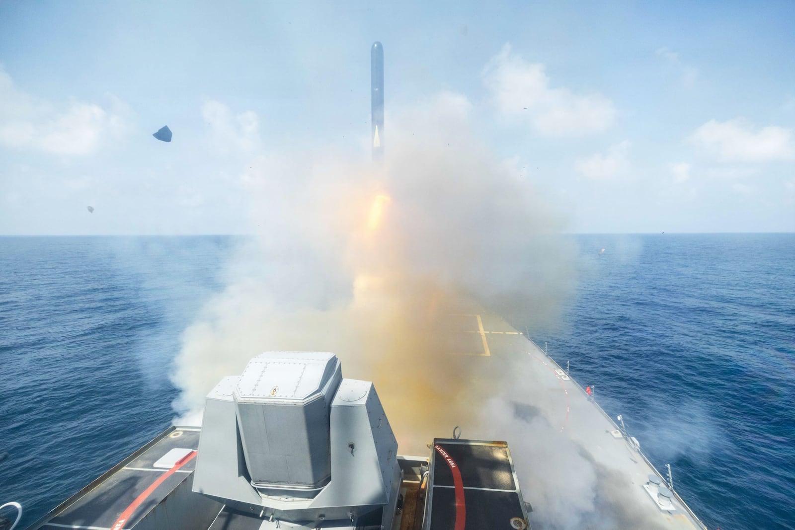 Arleigh Burke-class guided-missile destroyer USS Spruance (DDG 111) fires a Tomahawk Land Attack Missile (TLAM) in support of Operation Epic Fury, Feb. 28, 2026. (Navy photo)