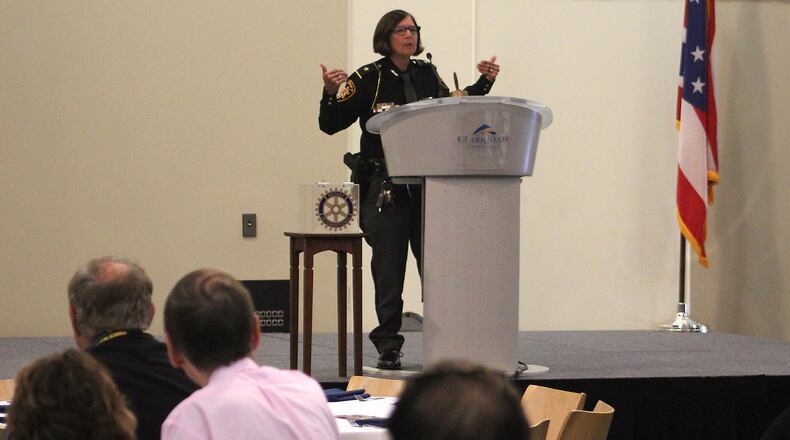 Clark County Sheriff Deborah Burchett recently was the guest speaker at the Springfield Rotary Club lunchon. Sheriff Burchett gave an update on her plans for the sheriff’s department. JEFF GUERINI/STAFF