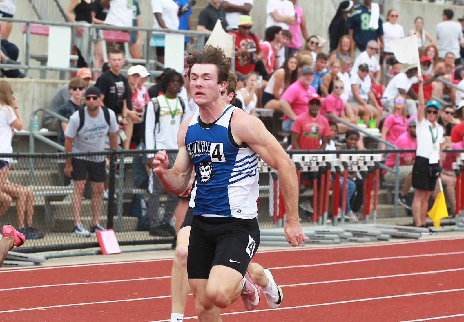 Coy Hyre of Brookville defended his championship in the 100-meter dash at the OHSAA State Track Meet 2025