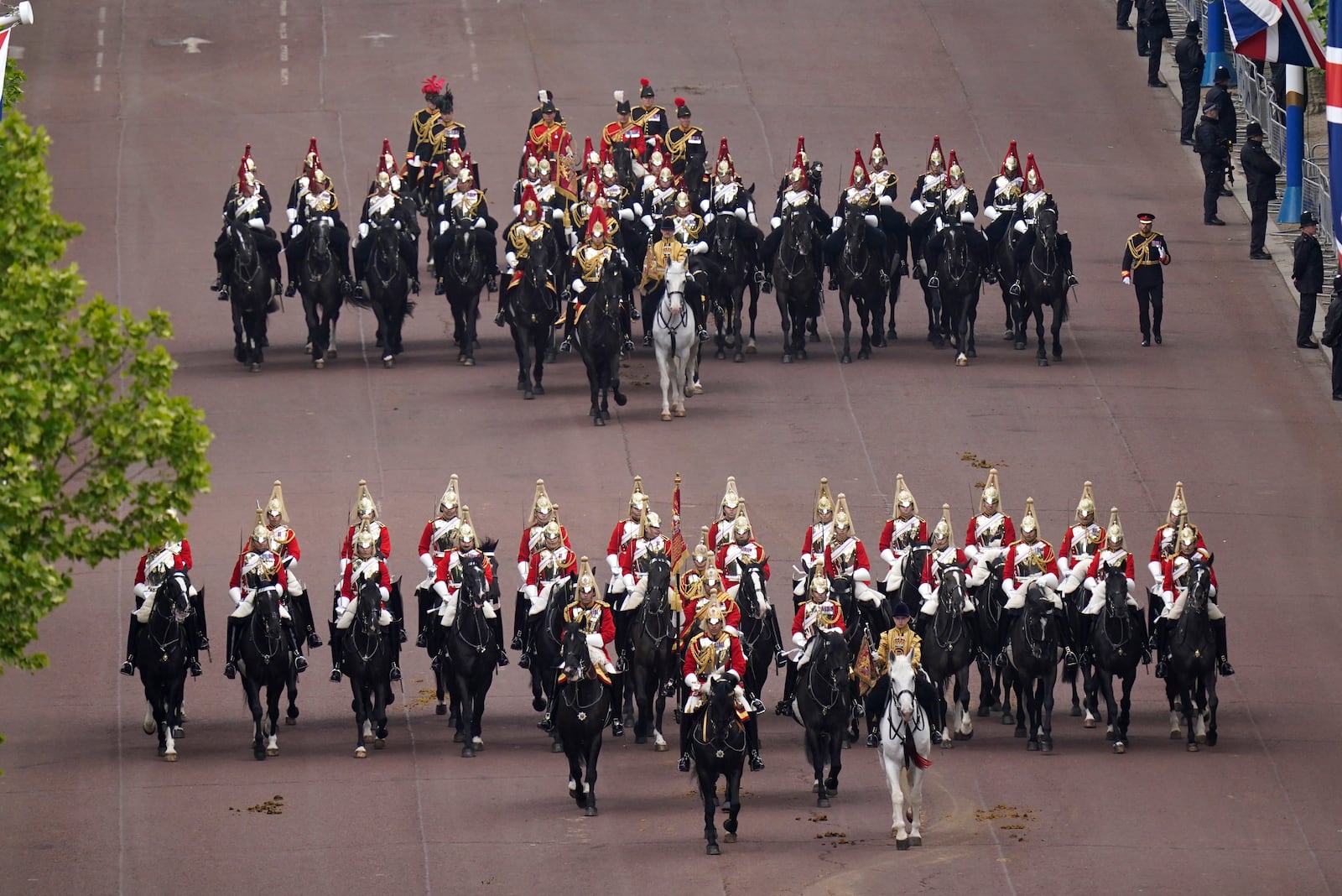 Members of the armed forces ride, during the VE Day 80th anniversary parade, in London, Monday, May 5, 2025. (Andrew Matthews/Pool Photo via AP)