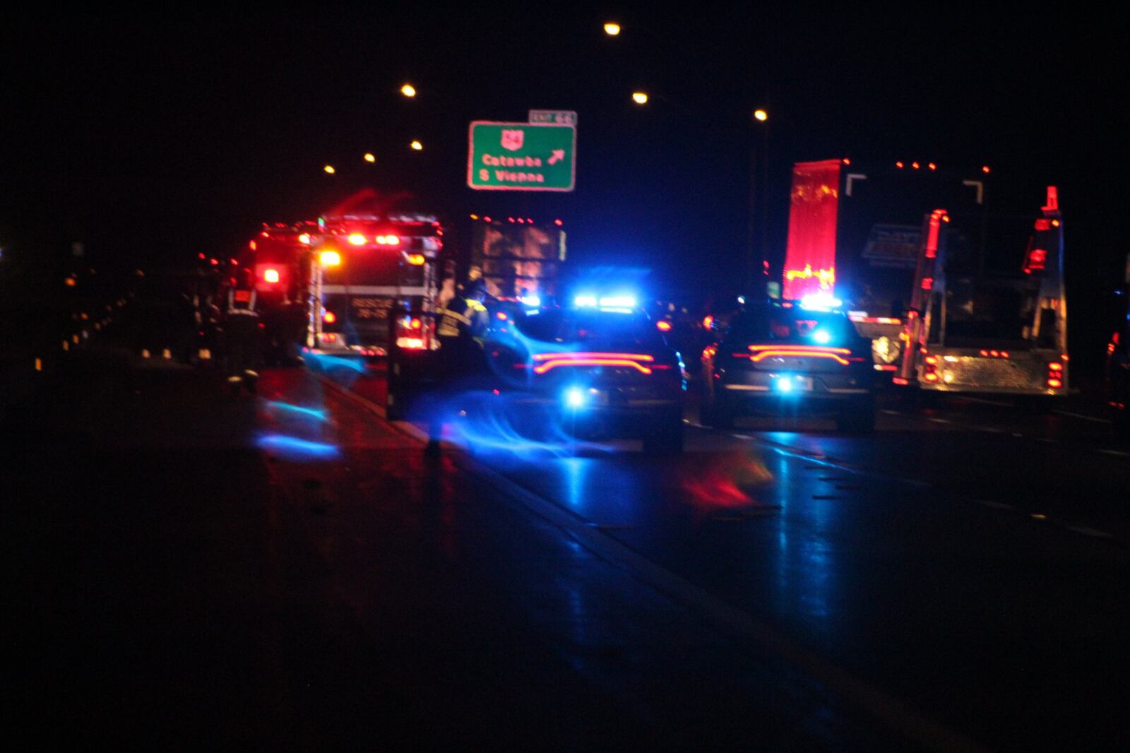 A pedestrian was hit on I-70 near mile post 66 near South Vienna. The person who hit him fled the scene. JAROD THRUSH/STAFF