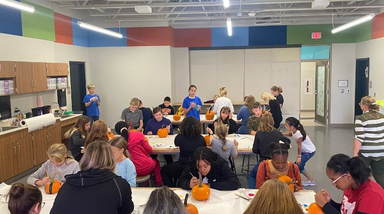 Clark-Shawnee Elementary sixth graders in the Brave Leaders Club decorated pumpkins to give to residents of The Springfield Ohio Masonic Home. Contributed