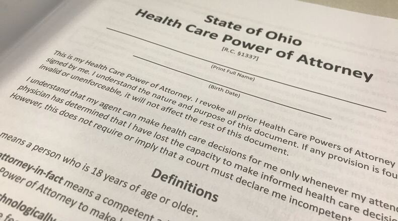 Ohioans are all urged to have advanced care directives filled out, such as the pictured Health Care Power of Attorney form. KAITLIN SCHROEDER