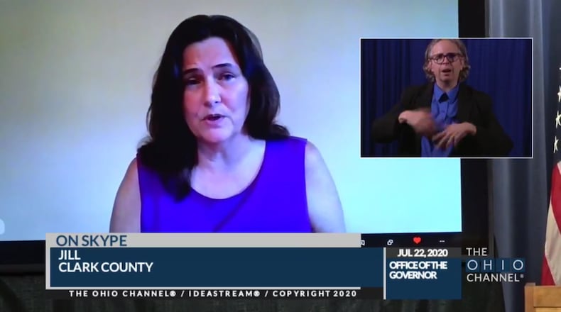 Jill Parker, a resident of South Vienna, spoke to Gov. Mike DeWine during a press conference on Wednesday after she was invited to share her story with COVID-19.