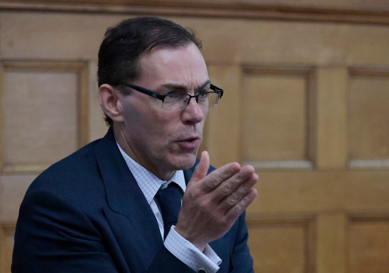 Special prosecutor Hank Brennan cross-examines expert Daniel Wolfe when he returns to the stand during the Karen Read retrial in Norfolk Superior Court, Monday June 9, 2025, in Dedham, Mass. (Pat Greenhouse/The Boston Globe via AP, Pool)