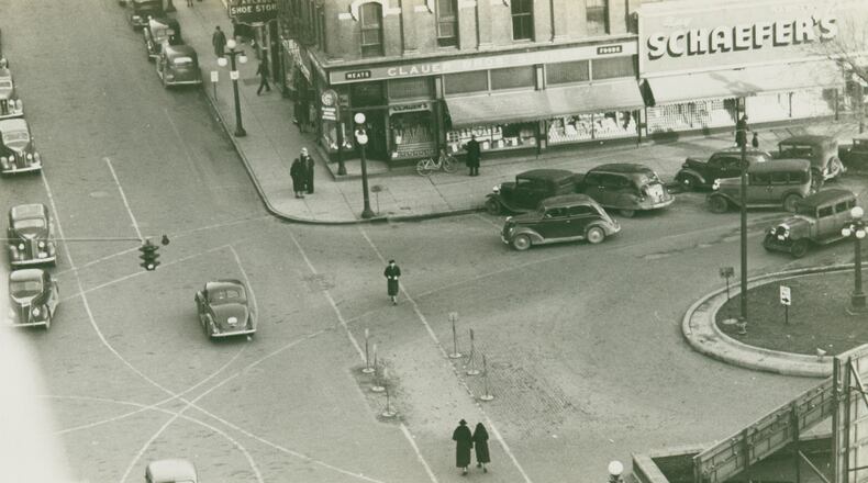 This downtown birds eye view from early in 1939 shows the southeast corner of High and Fountain Streets. PHOTO COURTESY OF THE CLARK COUNTY HISTORICAL SOCIETY