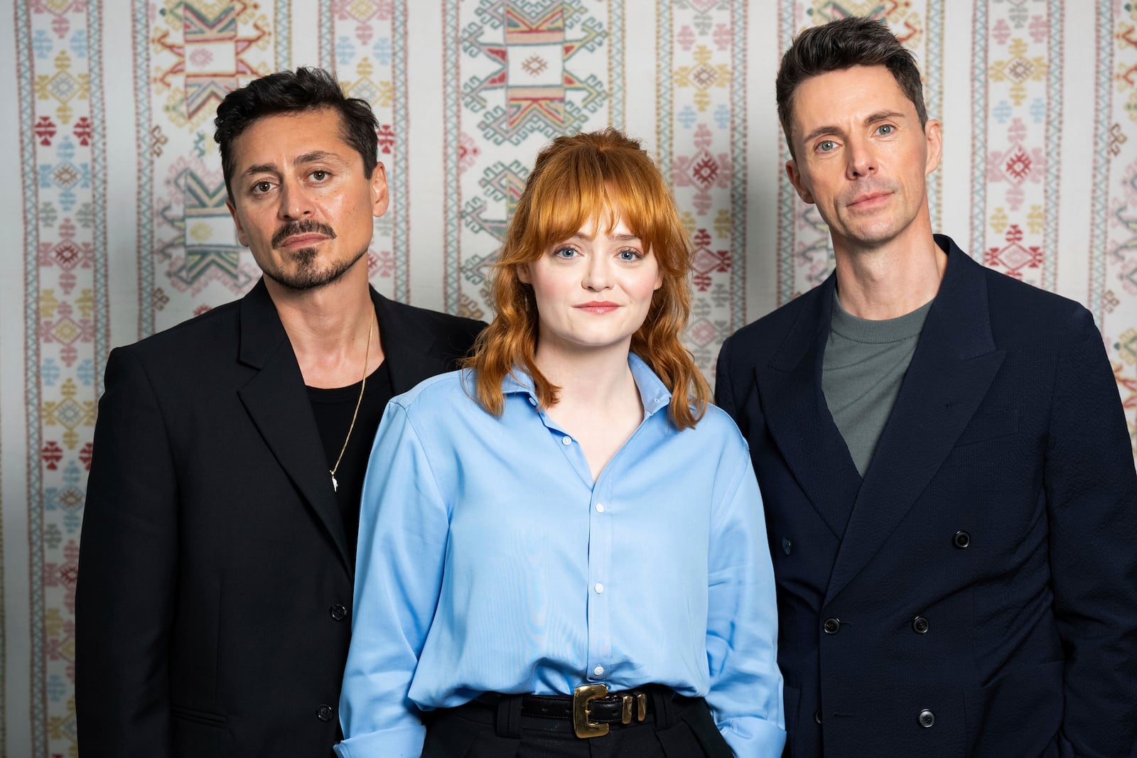 Alexej Manvelov, from left, Leah Byrne and Matthew Goode pose for portrait photographs to promote the television series "Dept. Q" on Tuesday, May 27, 2025, in London. (Photo by Scott A Garfitt/Invision/AP)