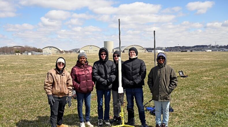 Team Prometheus from left to right are: Danielle Price, MiKayla Aaron, Xander Cottle, Evan Wall, Adam Bellware, and Eeshaan Pabbuleti. (U.S. Air Force photo)