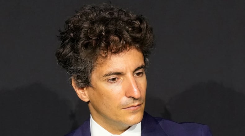 FILE- Prada Group Chief Marketing Officer Lorenzo Bertelli attends the presentation of the Axiom and Prada-designed spacesuit that will be used by NASA from 2026, in Milan, Italy, Wednesday, Oct. 16, 2024. (AP Photo/Antonio Calanni, File)