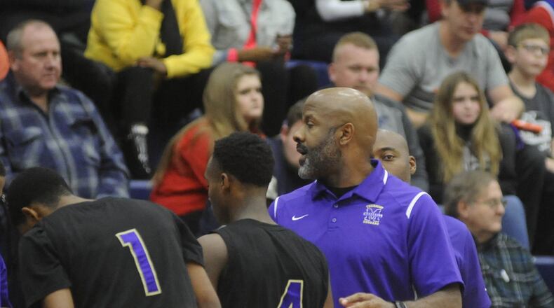 Thurgood Marshall coach Shawn McCullough. Fort Loramie defeated Thurgood Marshall 58-53 inthe 16th annual Premier Health Flyin’ to the Hoop at Trent Arena in Kettering on Mon., Jan. 15, 2018. MARC PENDLETON / STAFF
