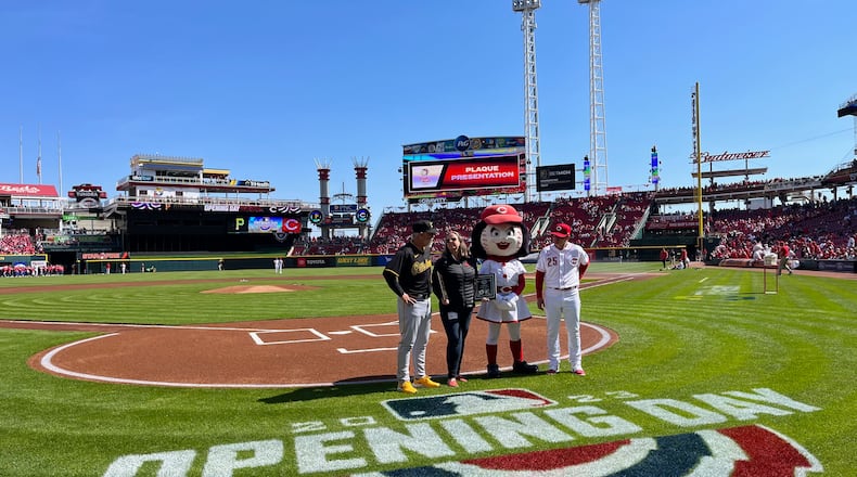 The scene before a game between the Reds and the Pirates on Opening Day on Thursday, March 30, 2023, at Great American Ball Park in Cincinnati. David Jablonski/Staff