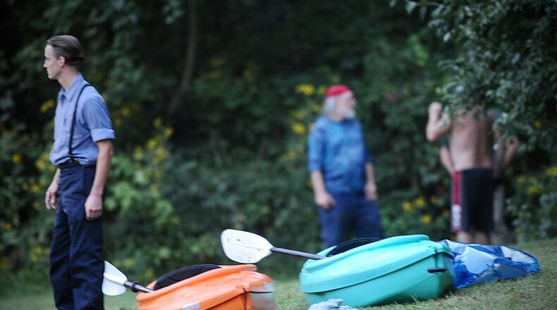 The scene of a water rescue in the Mad River along First Street near Forest Lake in Springfield Monday, Sept. 4, 2023. MARSHALL GORBY \STAFF