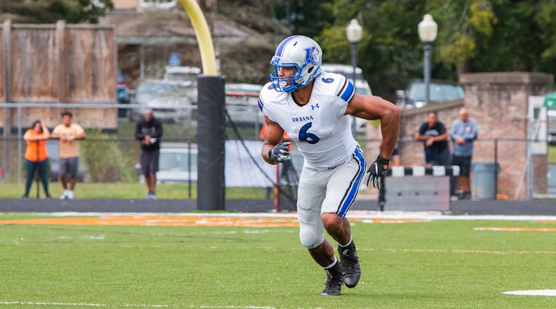 Urbana University’s Jesse Bray, a Wayne grad, plays in the season opener on Saturday, Sept. 7, 2019, against West Virginia Wesleyan in Buckhannon, W.Va. Urbana University photo
