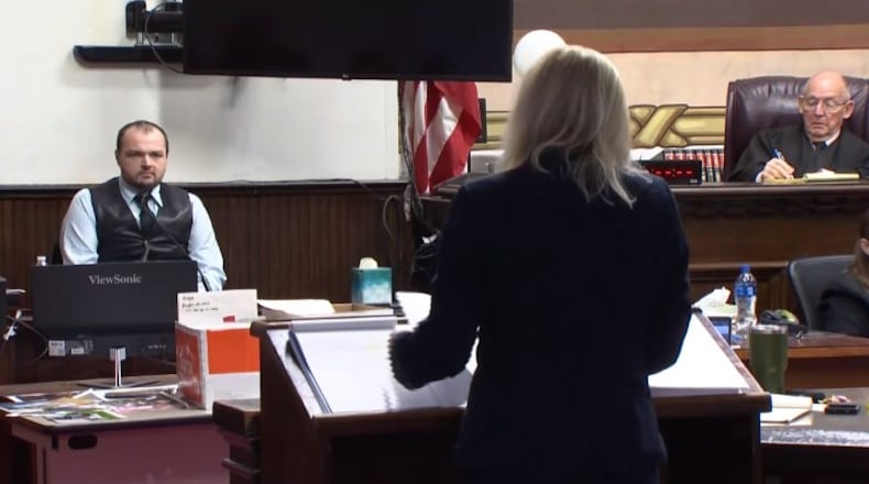George Wager IV testifies in his Pike County murder trail on Thurs., Nov. 17, 2022. He is questioned by the prosecution. CONTRIBUTED/WCPO
