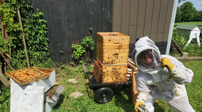 The honeybees managed by Hive Noon affect an area of 1.28 million acres across the Dayton and Cincinnati region. Chris Alvarado, pictured, started the company in 2021. CONTRIBUTED