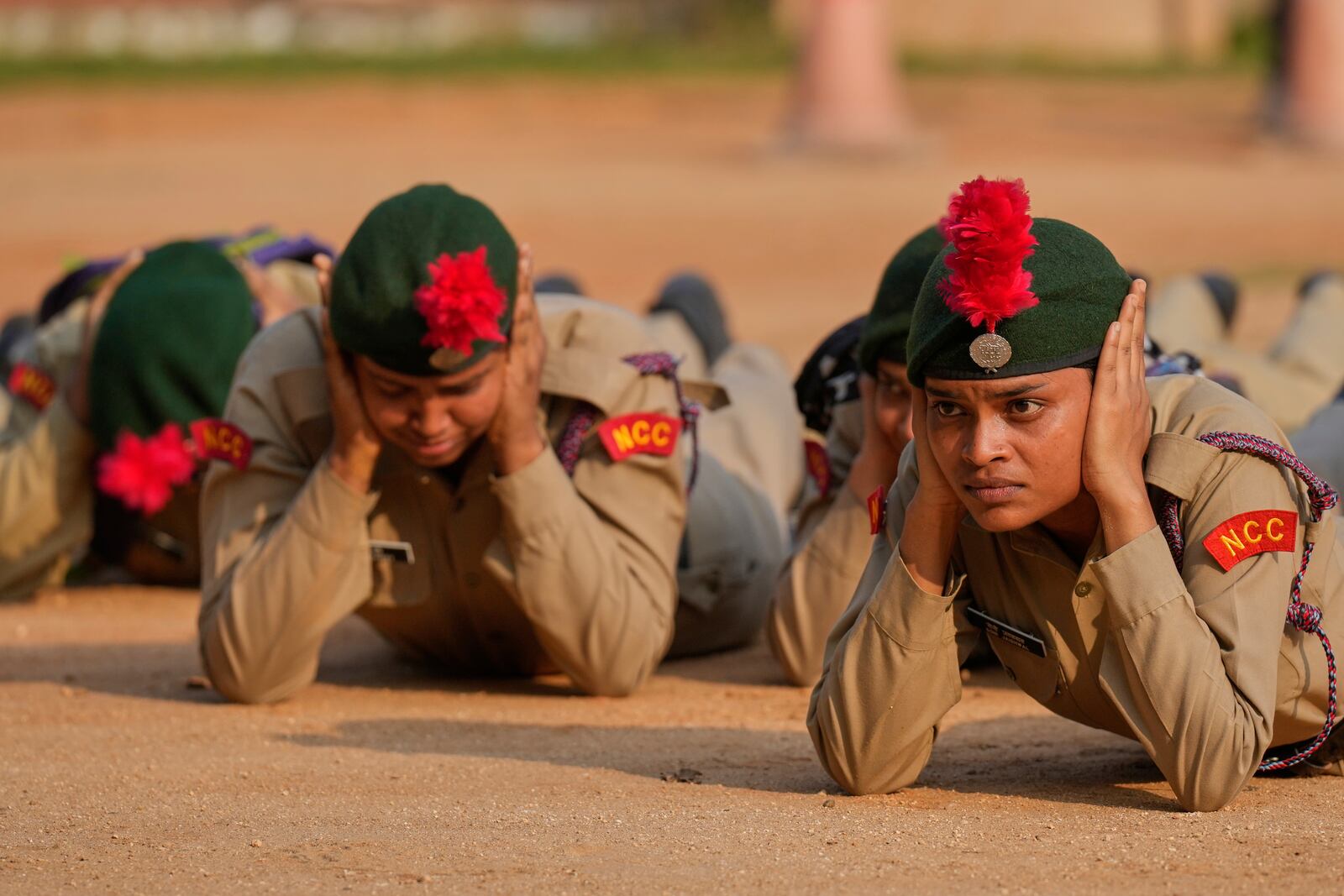 National Cadet Corps members participate during a mock drill to train civilians and security personnel to respond in case of attack, in Guwahati, India, Wednesday, May 7, 2025 amid rising fears of wider conflict following India's strikes in Pakistan. (AP Photo/Anupam Nath)