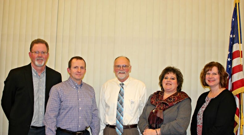Greenon Local Schools' Board of Education members: (from left to right) Mark Remmetter, Keith Culp, Dennis Henry, Deena Hardy and Stacey Hundley. CONTRIBUTED