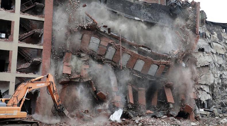 Demolition on the Crowell-Collier Building could be completed by Christmas. BILL LACKEY/STAFF