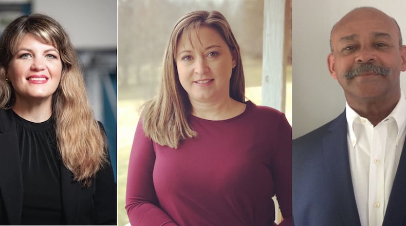 The candidates for a Clark County Commission seat in the November 2022 election are Tracey Tackett (left), Sasha Rittenhouse (center) and Dale Henry (right).