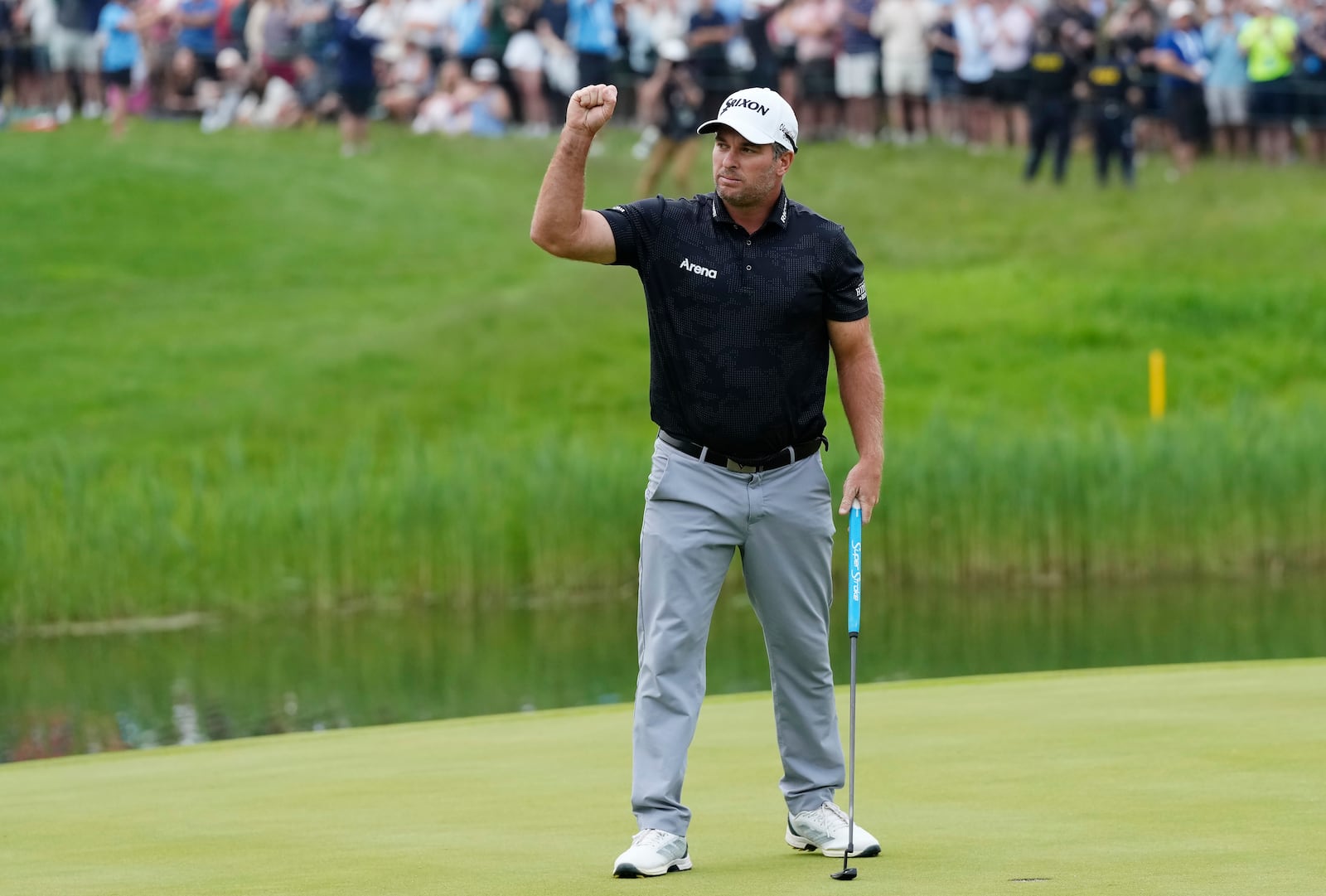 Ryan Fox celebrates after winning the RBC Canadian Open golf tournament on the fourth playoff hole in Caledon, Ontario, Sunday, June 8, 2025. (Frank Gunn/The Canadian Press via AP)