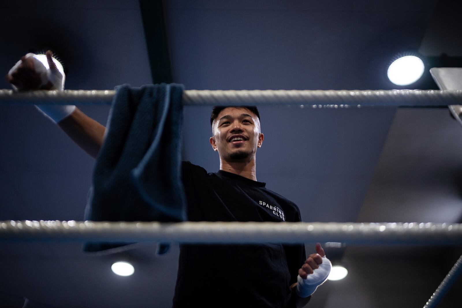 Junto Nakatani looks on during a training session at a gym in Sagamihara City, Kanagawa Prefecture, Tuesday, July 1, 2025. (AP Photo/Louise Delmotte)