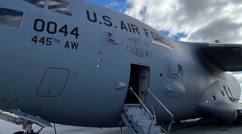 A 445th Airlift Wing C-17 Globemaster cargo plane dubbed the "Spirit of the city of Fairborn." THOMAS GNAU/STAFF