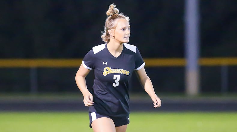 Shawnee High School senior Lily Cain runs down the field during their game against London on Oct. 11 at David E. Roberts Field in Springfield. Cain is back on the field this season after battling Hodgkin's lymphoma during her junior year. CONTRIBUTED PHOTO BY MICHAEL COOPER