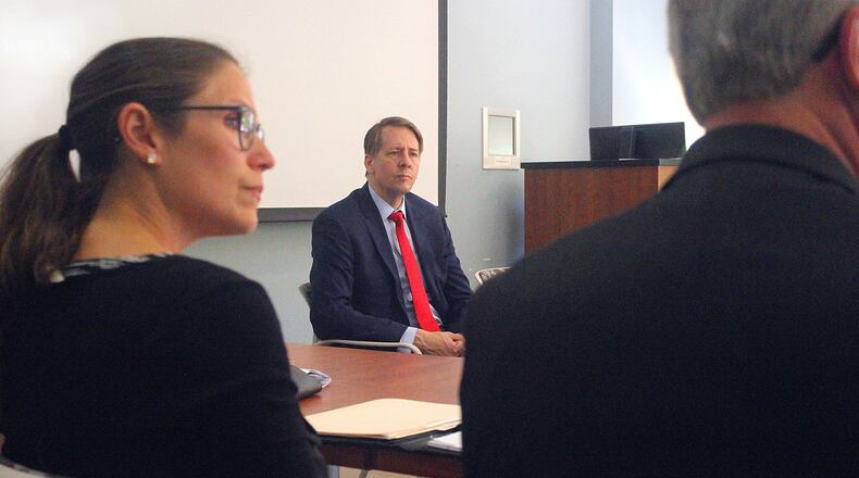 Democratic candidate for Ohio Governor Richard Cordray visited Springfield to talk about the opioid crisis and how best to combat it. JEFF GUERINI/STAFF