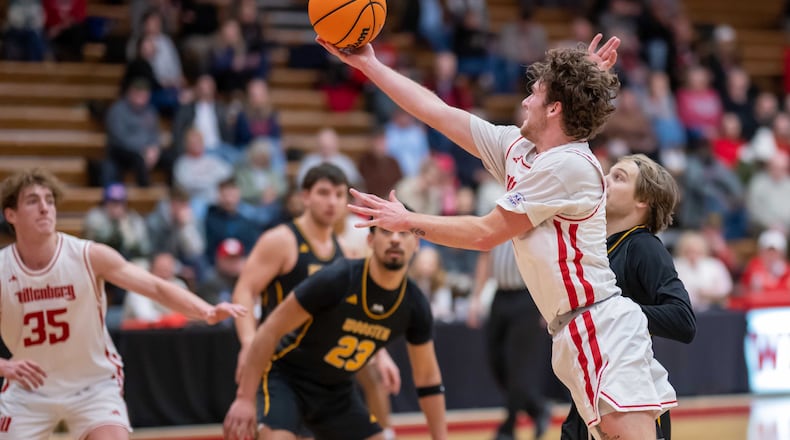Wittenberg's Kyle Kenney shoots against Wooster on Saturday, Jan. 3, 2026, at Pam Evans Smith Arena in Springfield. JOHN COFFMAN / CONTRIBUTED PHOTO