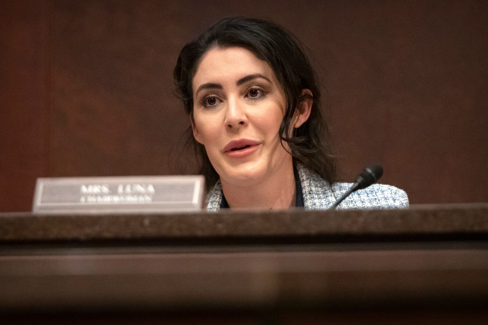 Rep. Anna Paulina Luna, R-Fla., speaks during a hearing of the House Task Force on the Declassification of Federal Secrets on Capitol Hill, Tuesday, April 1, 2025, in Washington. (AP Photo/Mark Schiefelbein)