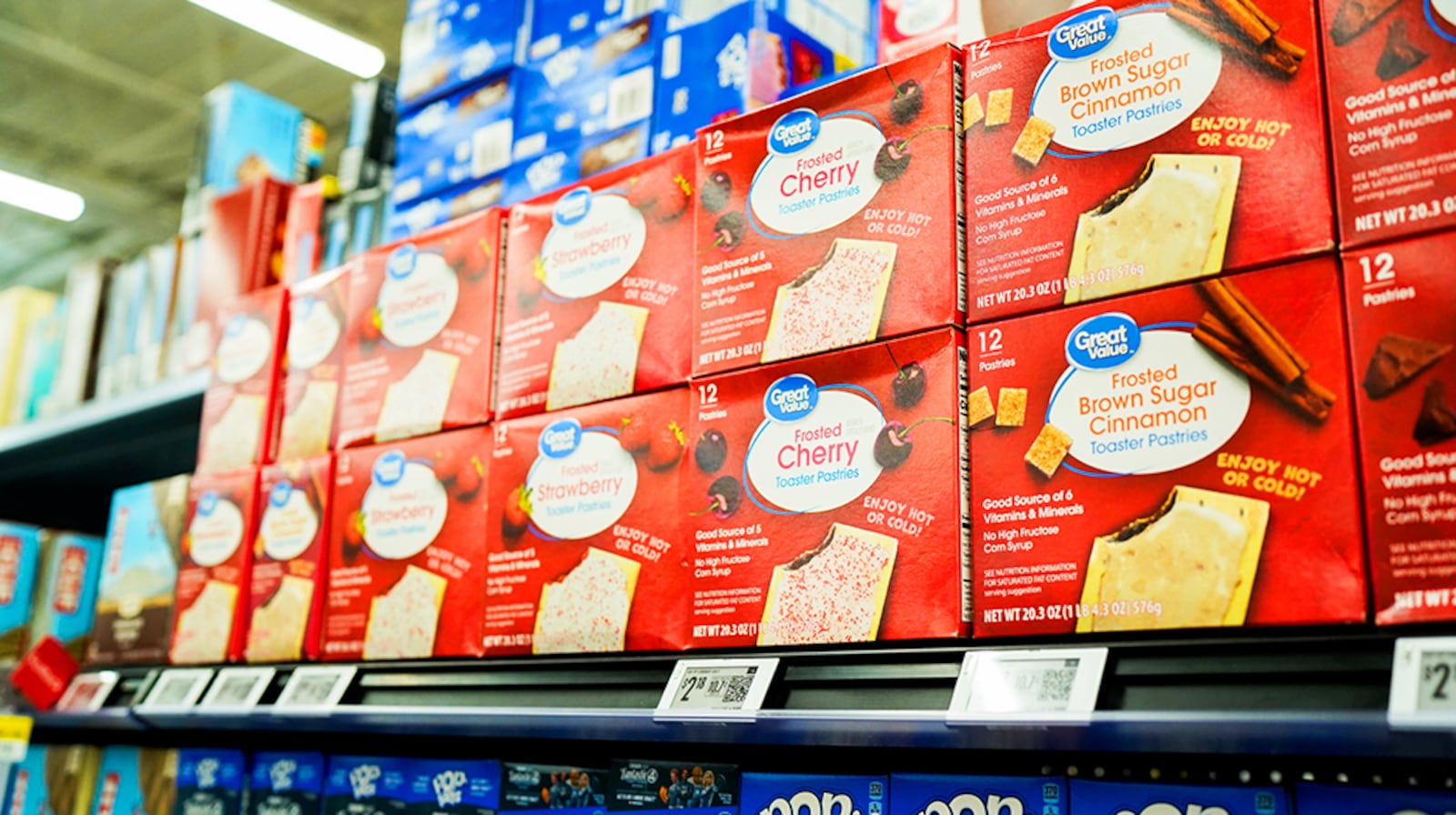 Great Value toaster pastries on store shelf. CONTRIBUTED