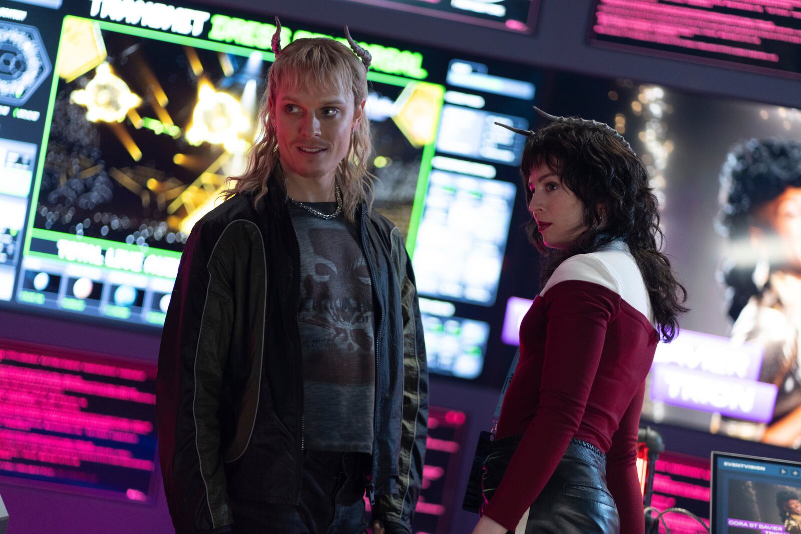 This image released by Disney shows Freddie Fox, left, and Iona Anderson from "Doctor Who" Season 2. (BBC Studios/Disney/Bad Wolf via AP)