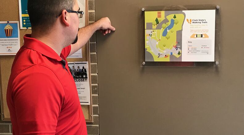 Map of the new walking path at Clark State Community College. ERIC HIGGENBOTHAM/STAFF