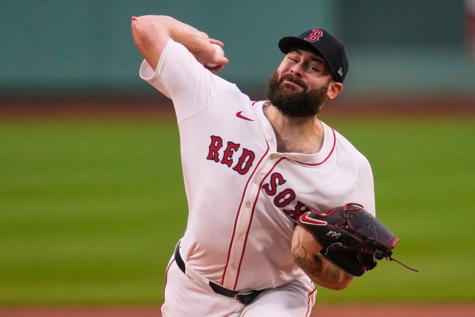 Boston Red Sox pitcher Lucas Giolito delivers during a baseball game against the Tampa Bay Rays at Fenway Park, Tuesday, June 10, 2025, in Boston. (AP Photo/Charles Krupa)